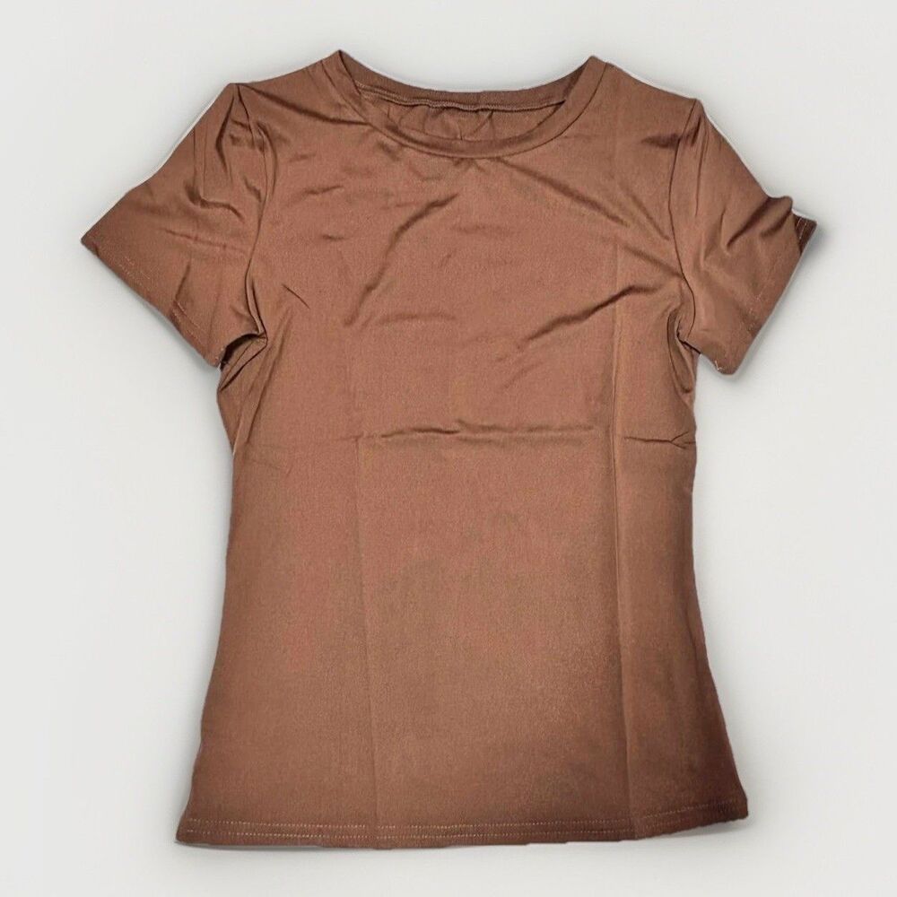 Womens Size S Brown Slim Fit T Shirt Basic Casual Short Sleeve Top Streetwear